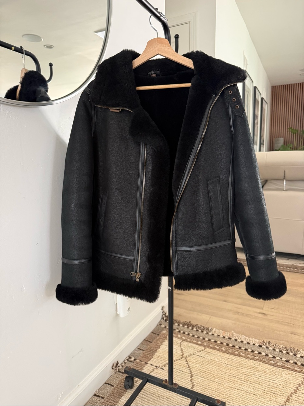 Overland Black (real) Shearling Moto Jacket - Women